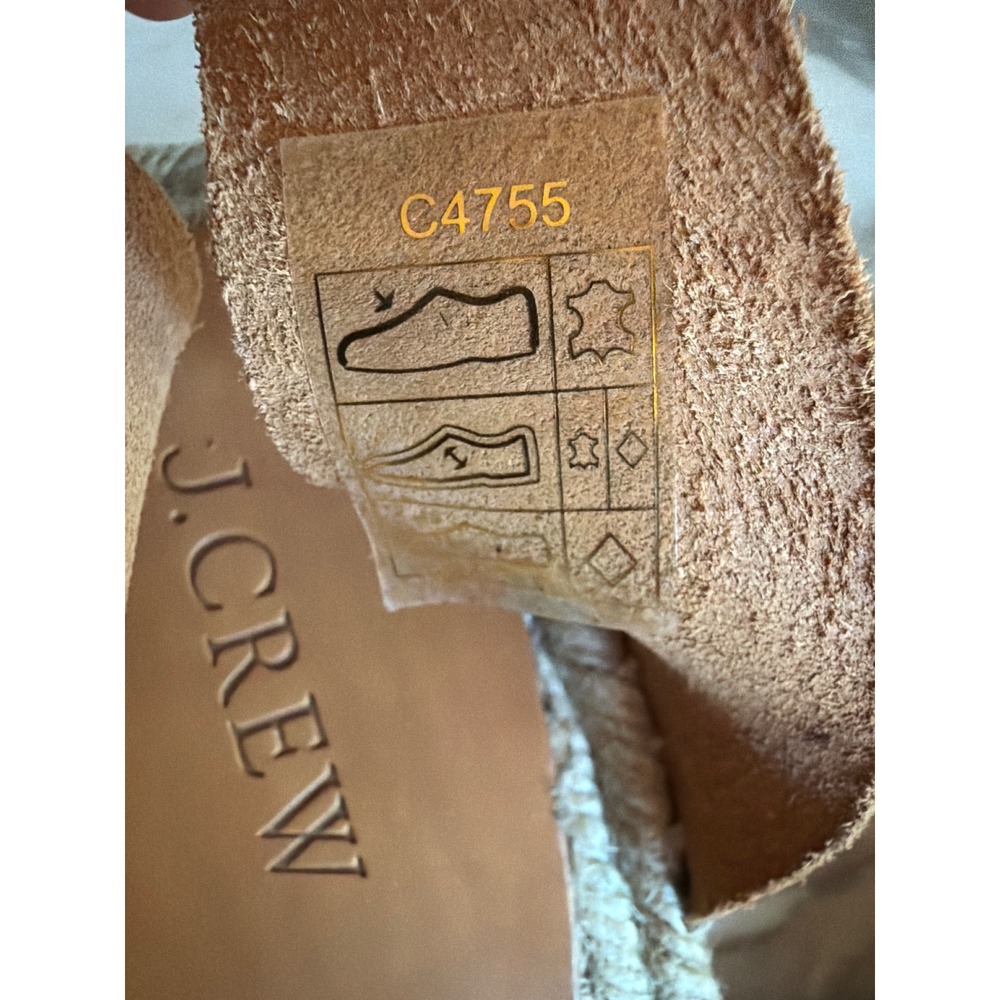 J.Crew Wedge Sandals Tan Leather C4755 Espadrille Ankle Strap Women 10 High Heel - Picture 5 of 7